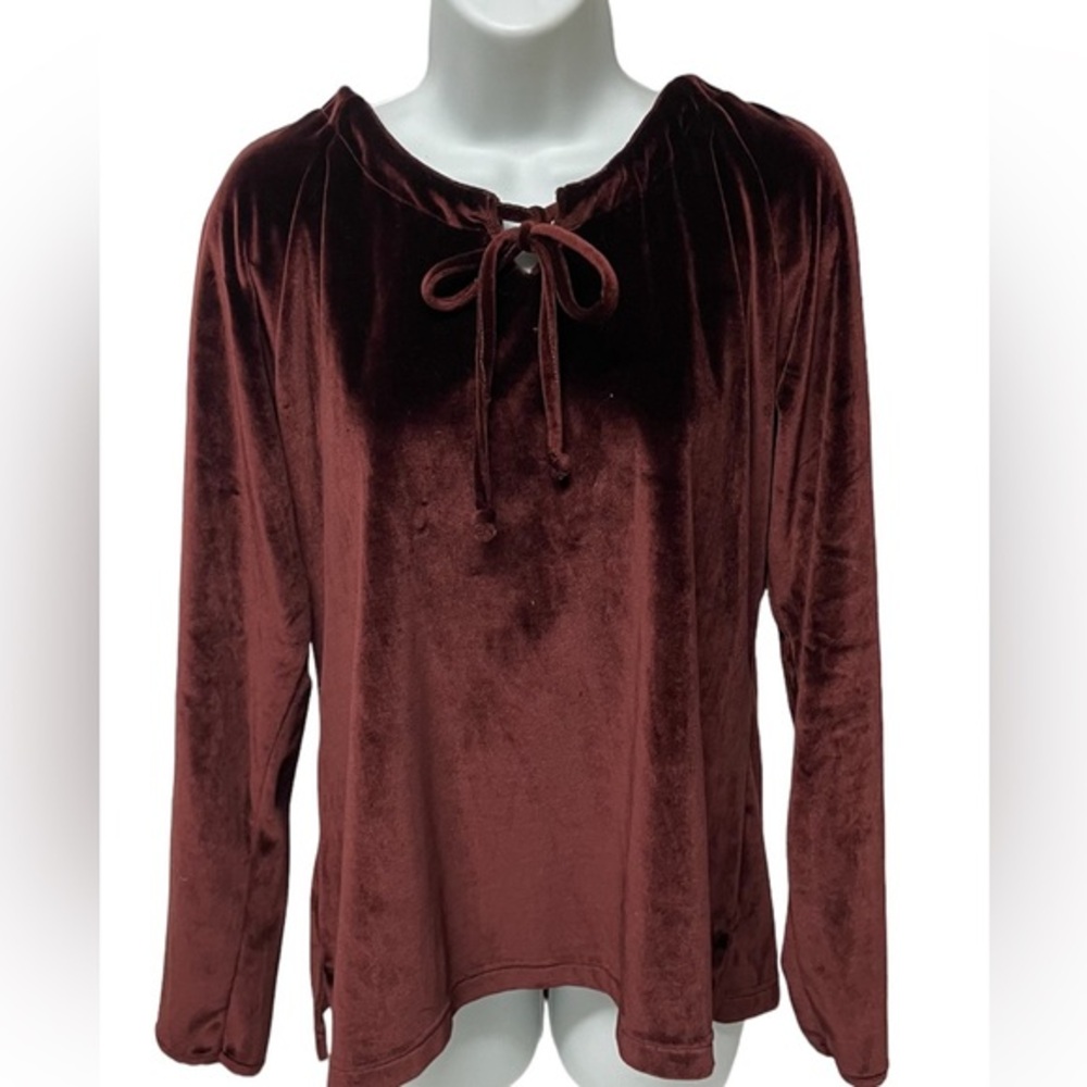 Victoria Holley Vintage Smooth Velour Chocolate Brown tie neck L India SOFT